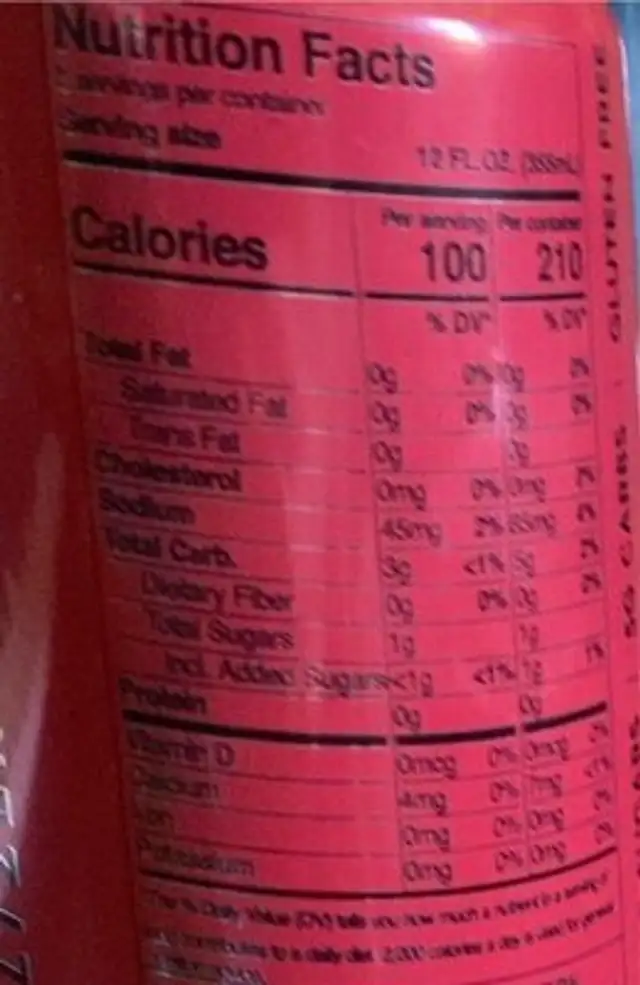 Truly Fruit Punch nutrition facts table