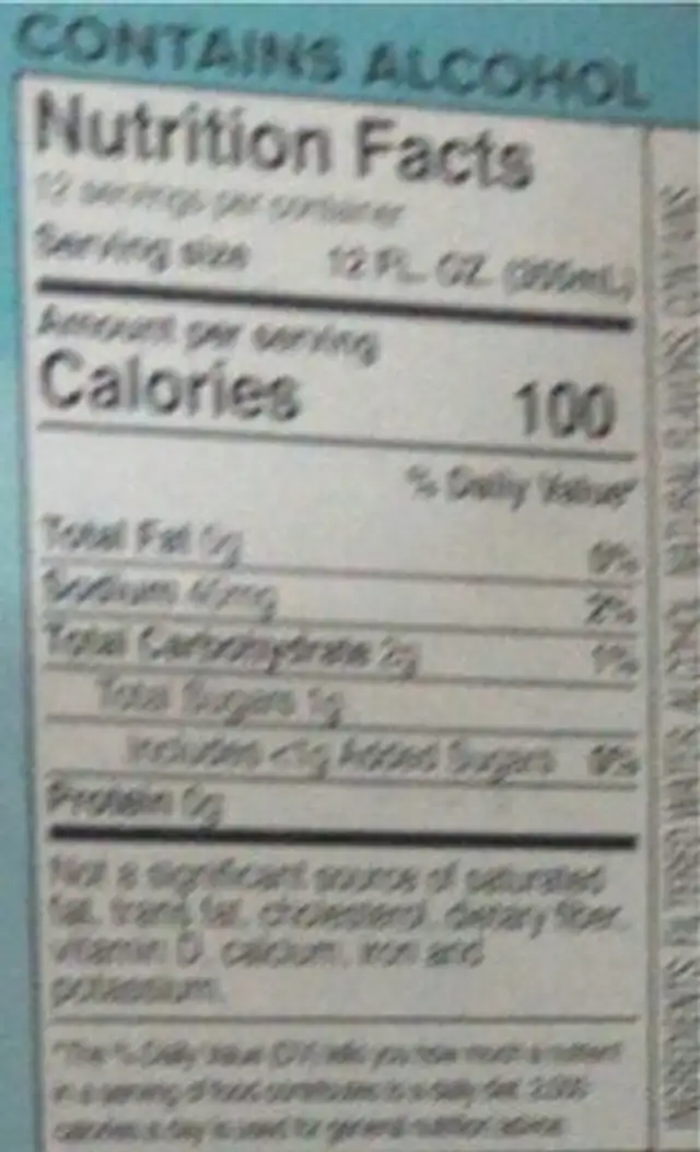 Poolside nutrition facts table