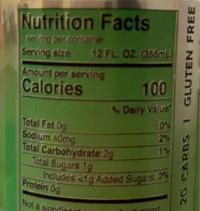 Poolside Seltzer nutrition facts table