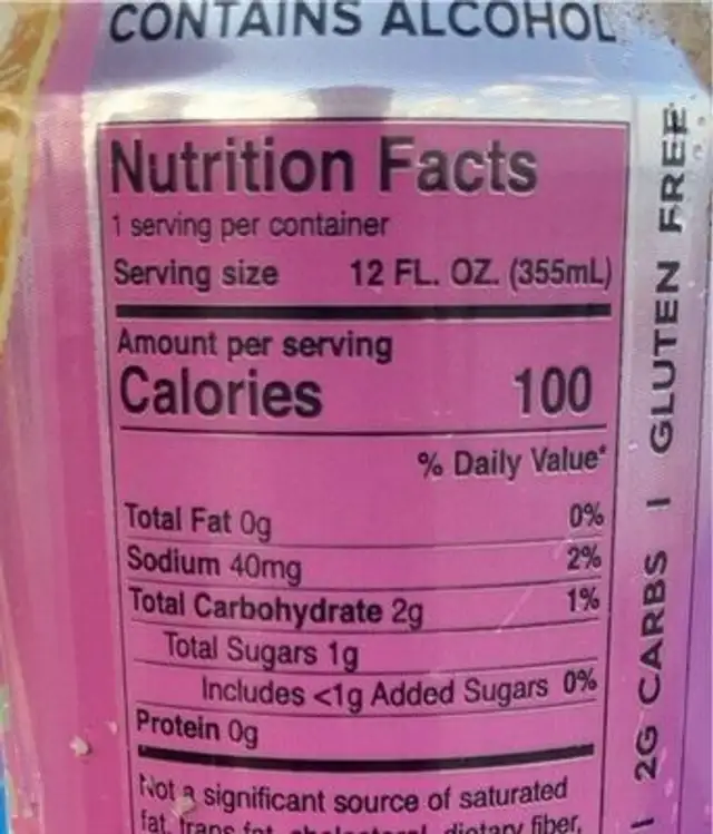 Truly nutrition facts table