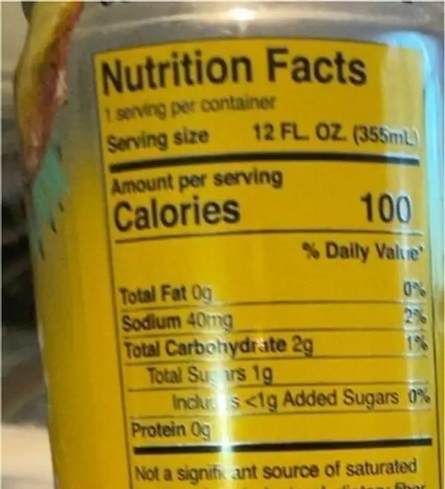 Truly Pona Colada nutrition facts table