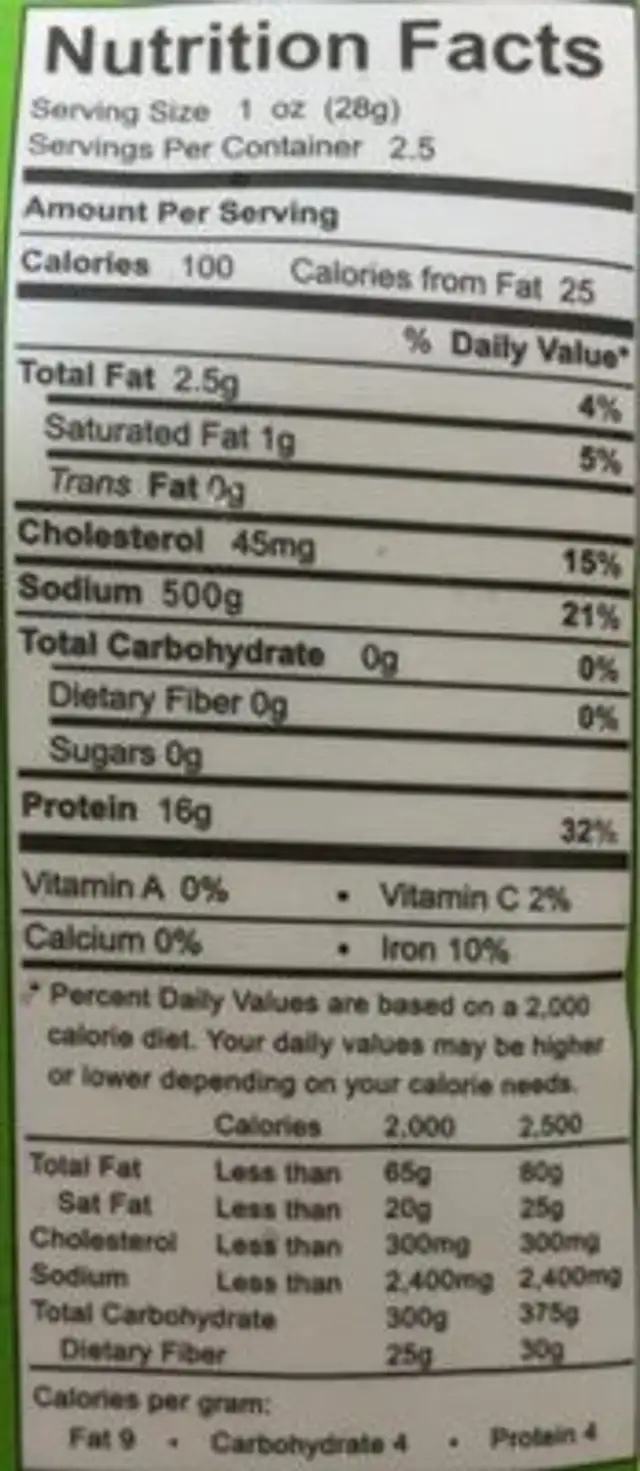 Carne Seca Limón con Chile nutrition facts table