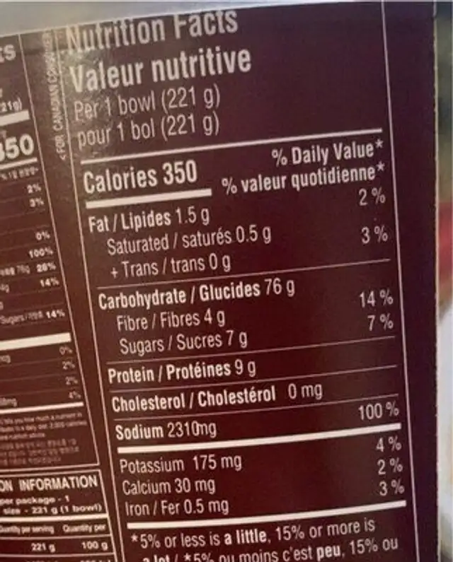 Wang Katsuo Udon Cup nutrition facts table