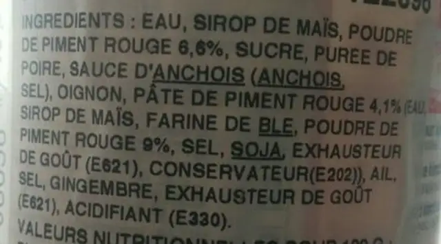 Surasang Kimchi Base Sauce ingredients label