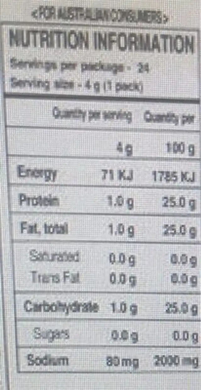 Seasoned Seaweed (Laver) nutrition facts table