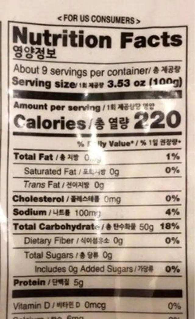 rice cake stick (topokki) nutrition facts table