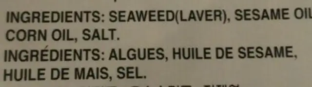 Algues Sechées Assaisonées Nori ingredients label