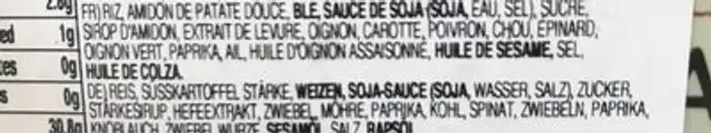 Japchae fried rice ingredients label