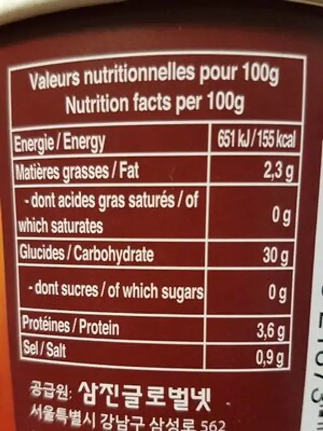 Katsuo Udon Noddles nutrition facts table