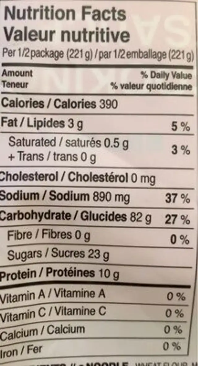 Hot Chicken Flavor Udon nutrition facts table