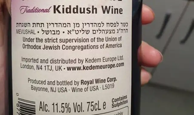Kiddush Wine Malaga ingredients label