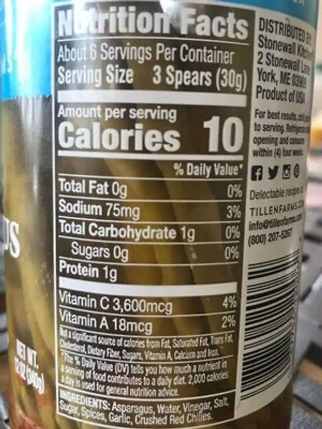 Classic Asparagus Spicy nutrition facts table