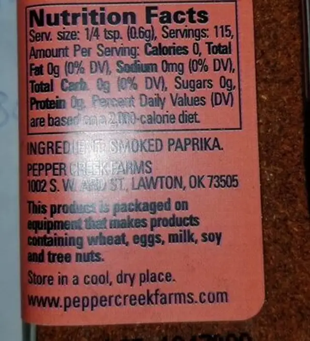 smoked paprika ingredients label