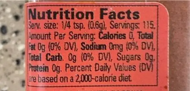 smoked paprika nutrition facts table