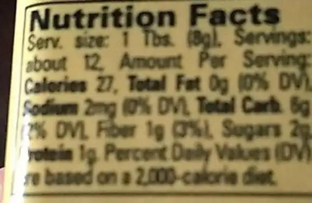 Roasted Garlic nutrition facts table
