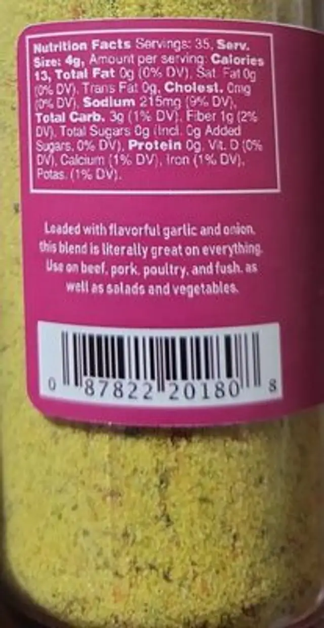 Pepper Creek Farms nutrition facts table