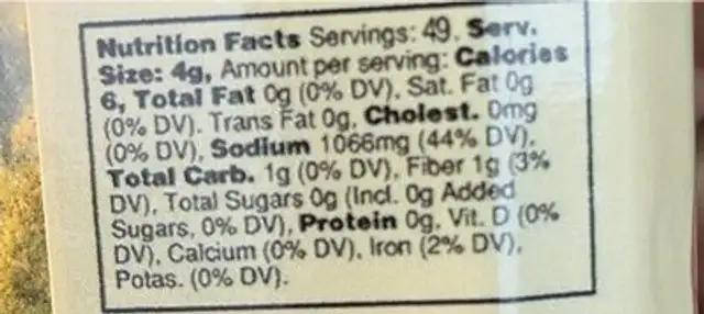 Roasted garlic seasoning nutrition facts table