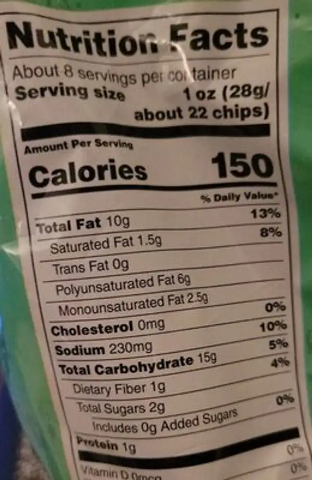 Ridged Queso nutrition facts table
