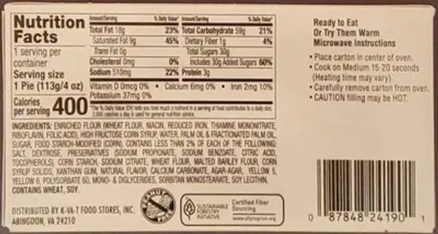 Kern's lemon pie nutrition facts table