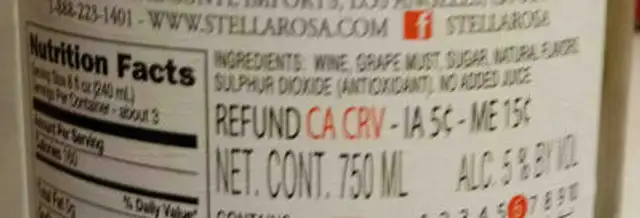 Stella Peach ingredients label