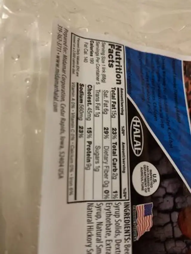 Unknown nutrition facts table