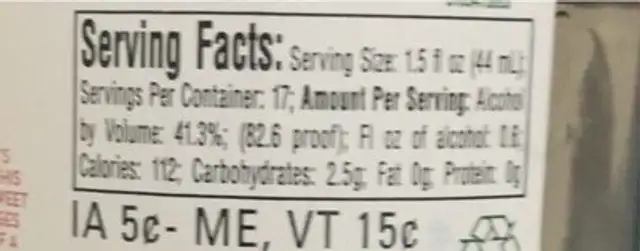 Sevilla Orange nutrition facts table