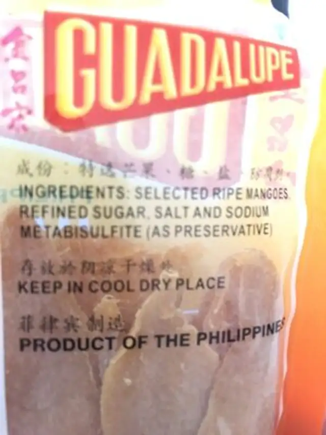 Guadalupe - Philippine Dried Mangoes 100G ingredients label