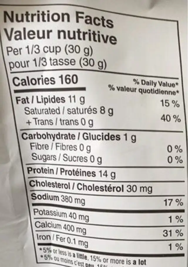 Croustilles au fromage parmesan nutrition facts table
