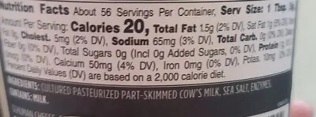Grated Parnesan Cheese nutrition facts table