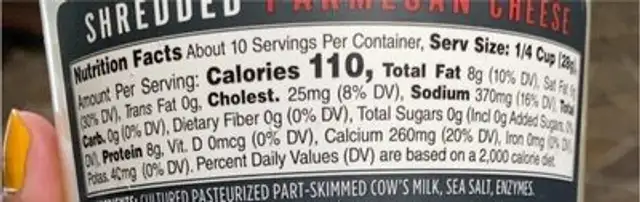 Sherred Parmesan cheese nutrition facts table