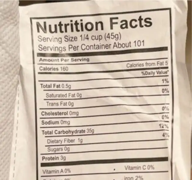 Aahu barah nutrition facts table