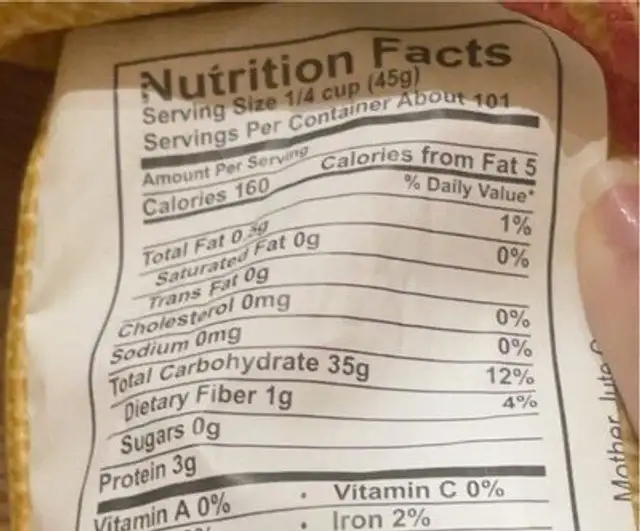 Mother Rice nutrition facts table