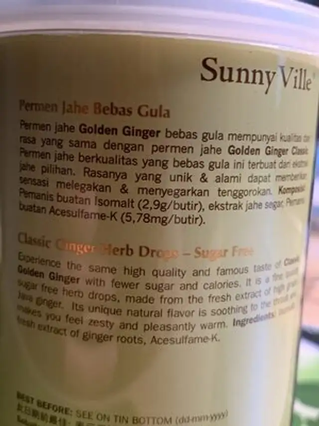 Golden Ginger Classic ingredients label