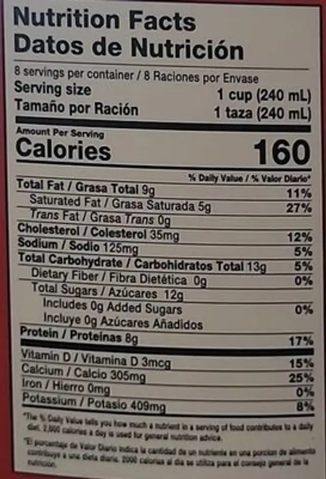 LactoZero nutrition facts table