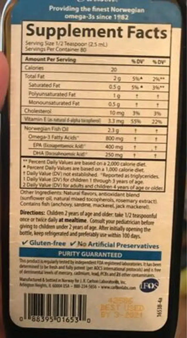 Carlson fish oil 800mg omega 3s nutrition facts table