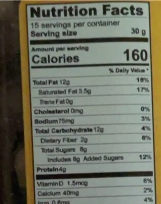 Caramel Turtle nutrition facts table