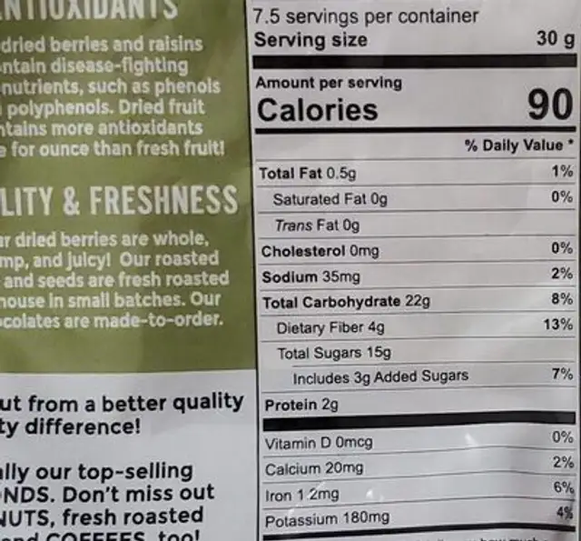 natural super berries dried fruit nutrition facts table