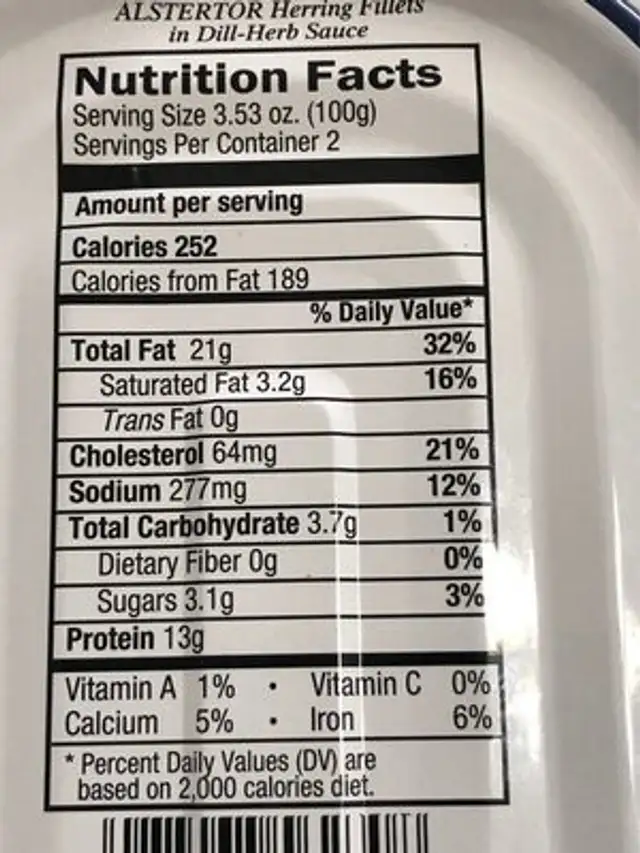 Herring fillets in dill-herb sauce nutrition facts table