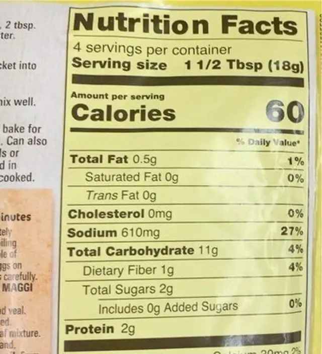 Seasoning mix meatloaf nutrition facts table