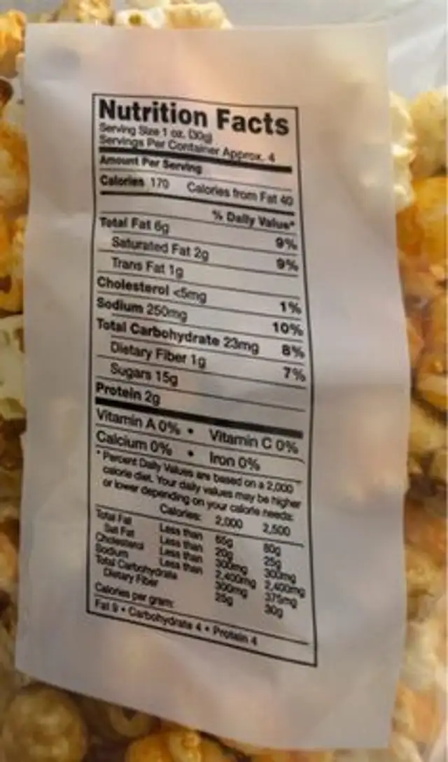 Popcorn Supreme Triple Treat nutrition facts table