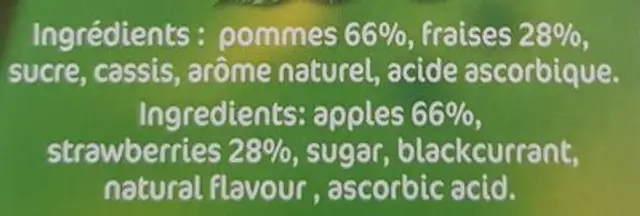 Fruits Pocket, Compote De Pommes Et Fraises ingredients label
