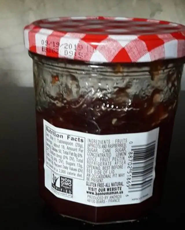 Apricot-Raspberry Preserves ingredients label