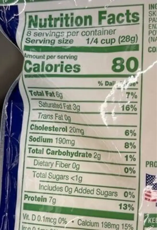 Mozzarella low-moisture part-skim nutrition facts table