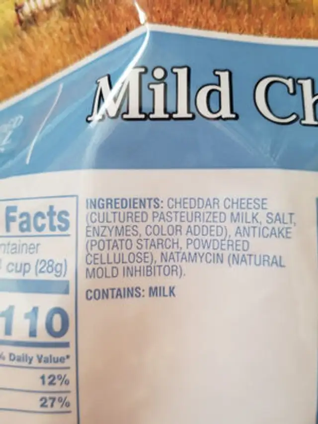Mild cheddar ingredients label