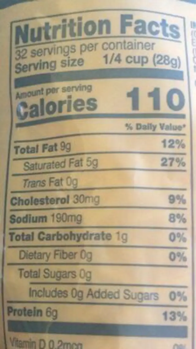 Mild cheddar nutrition facts table