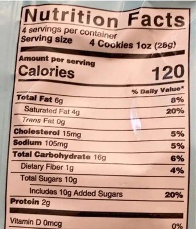 Crunchy Chocolate Chip Cookies nutrition facts table
