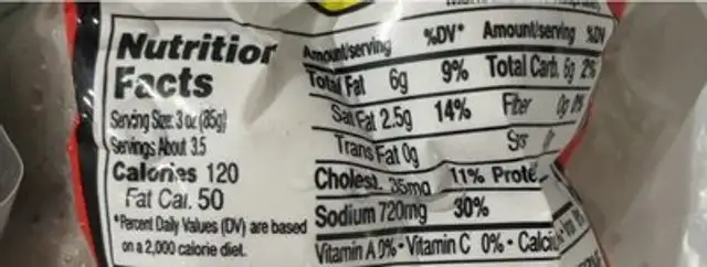 Cooked Beef Meatballs nutrition facts table