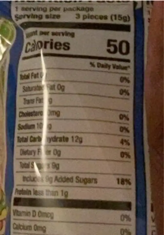 Lunch Bag nutrition facts table
