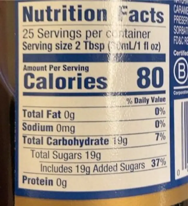 Blackberry syrup nutrition facts table