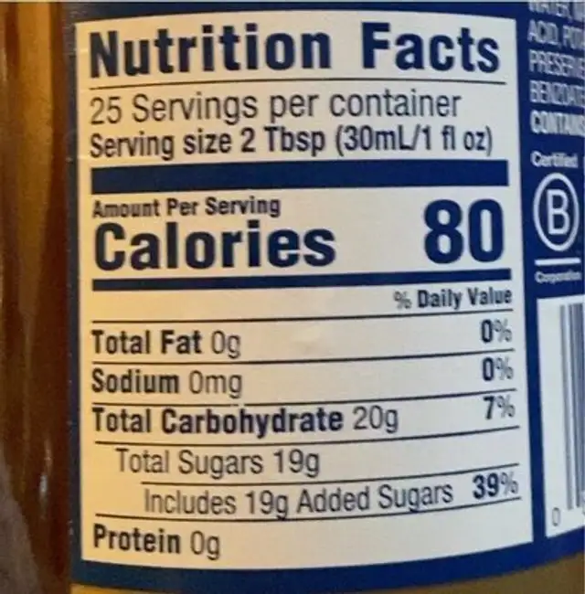 Butter pecan syrup nutrition facts table